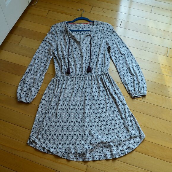 Boden Linen Blend Dress Floral Long Sleeve Pockets Tassel Tie Size 8R - Picture 1 of 14